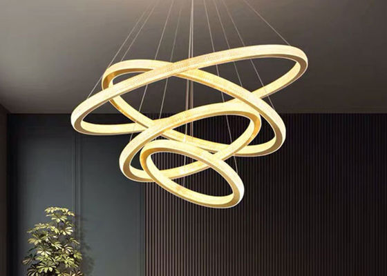 サイズ40x60x80x100cmのホテル ホールのための明確な金色LEDリング天井灯